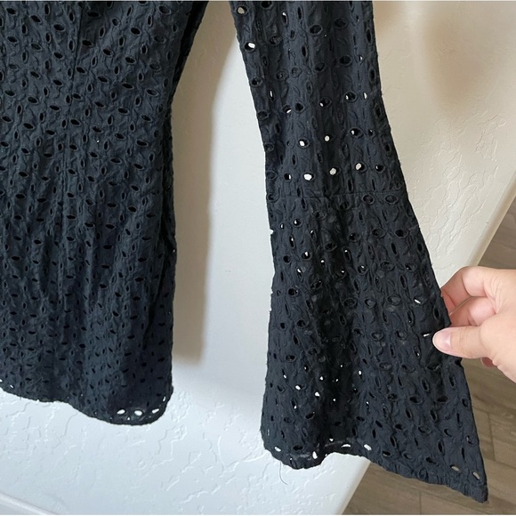 Anthro/ Avec Les Filles| Black Eyelet Dress with Bell Sleeves, Size XS••• - Picture 6 of 15